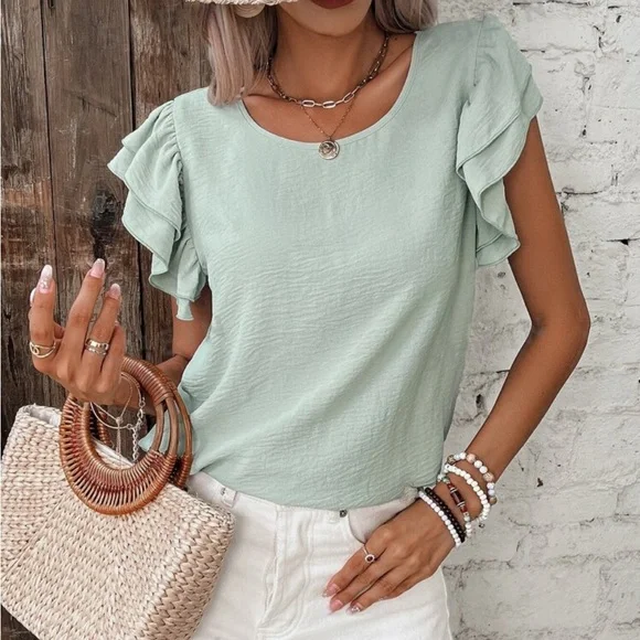 SHEIN Frenchy Solid Butterfly Sleeve Blouse - Picture 3 of 5